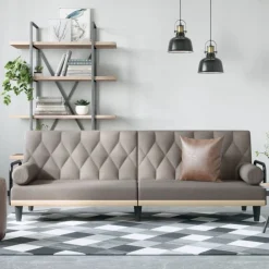 vidaXL Sofá cama con reposabrazos tela gris taupe Taupé Outlet