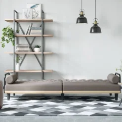 vidaXL Sofá cama con reposabrazos tela gris taupe Taupé Outlet