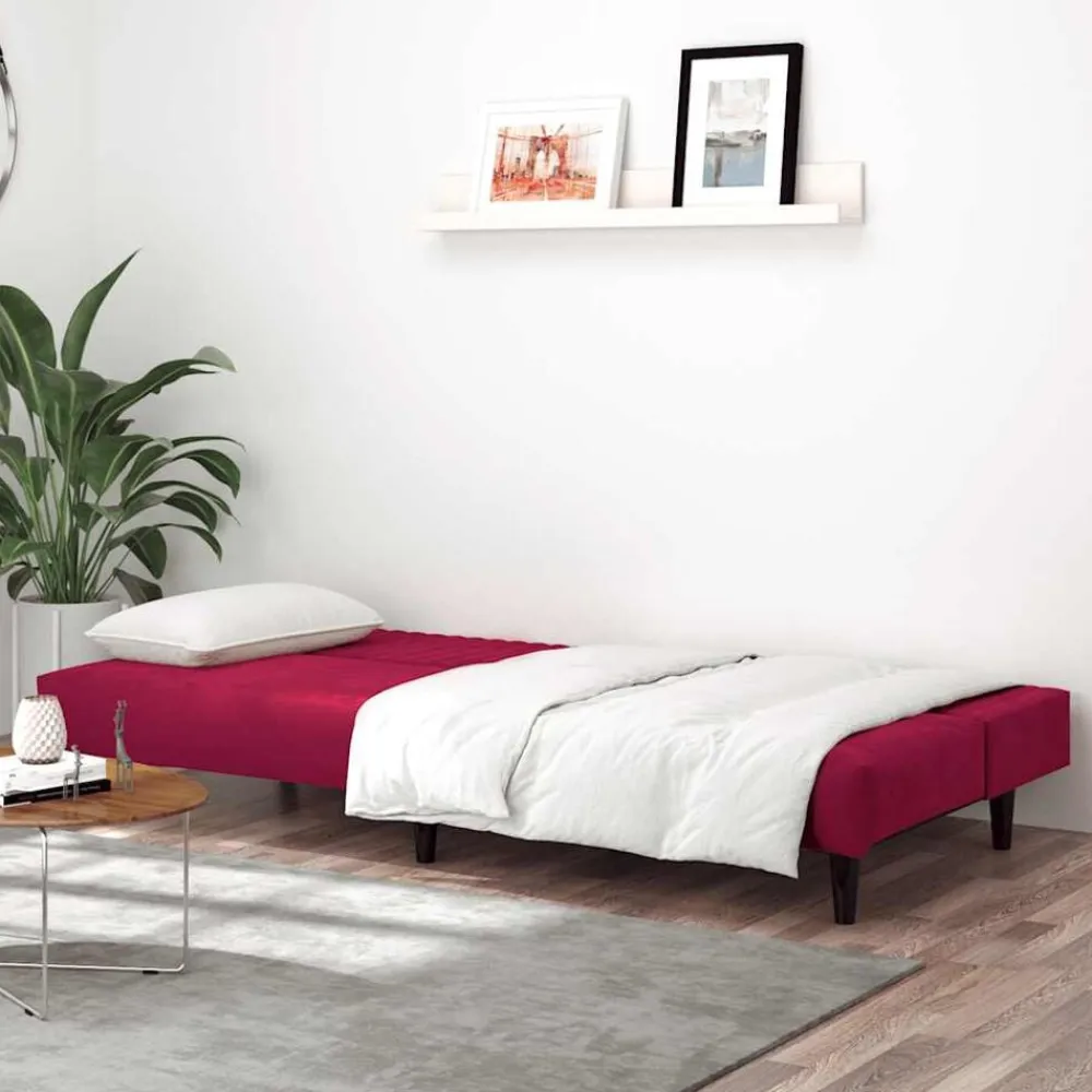 vidaXL Sofá cama de 2 plazas terciopelo color vino tinto Rojo vino tinto Best
