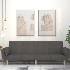 vidaXL Sofá cama de 2 plazas con dos almohadas tela Gris oscuro