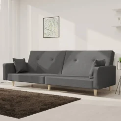 vidaXL Sofá cama de 2 plazas con dos almohadas tela Gris claro