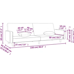 vidaXL Sofá cama de 2 plazas con dos almohadas tela Gris claro