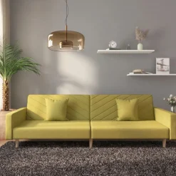 vidaXL Sofá cama de 2 plazas con dos almohadas tela Verde Discount