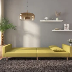 vidaXL Sofá cama de 2 plazas con dos almohadas tela Verde Discount