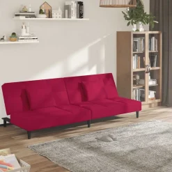 vidaXL Sofá cama de 2 plazas con dos almohadas terciopelo rojo tinto Rojo vino tinto New