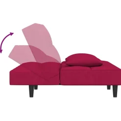 vidaXL Sofá cama de 2 plazas con dos almohadas terciopelo rojo tinto Rojo vino tinto New