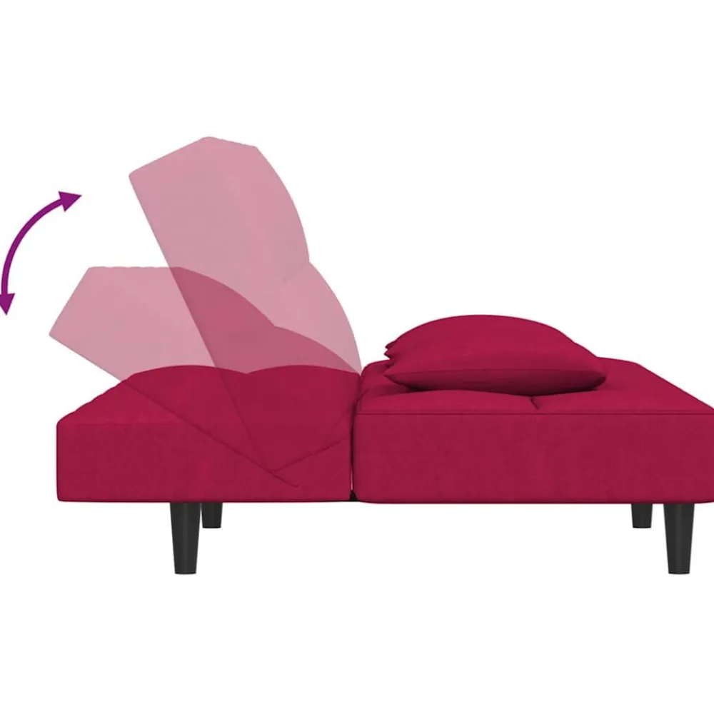 vidaXL Sofá cama de 2 plazas con dos almohadas terciopelo rojo tinto Rojo vino tinto New