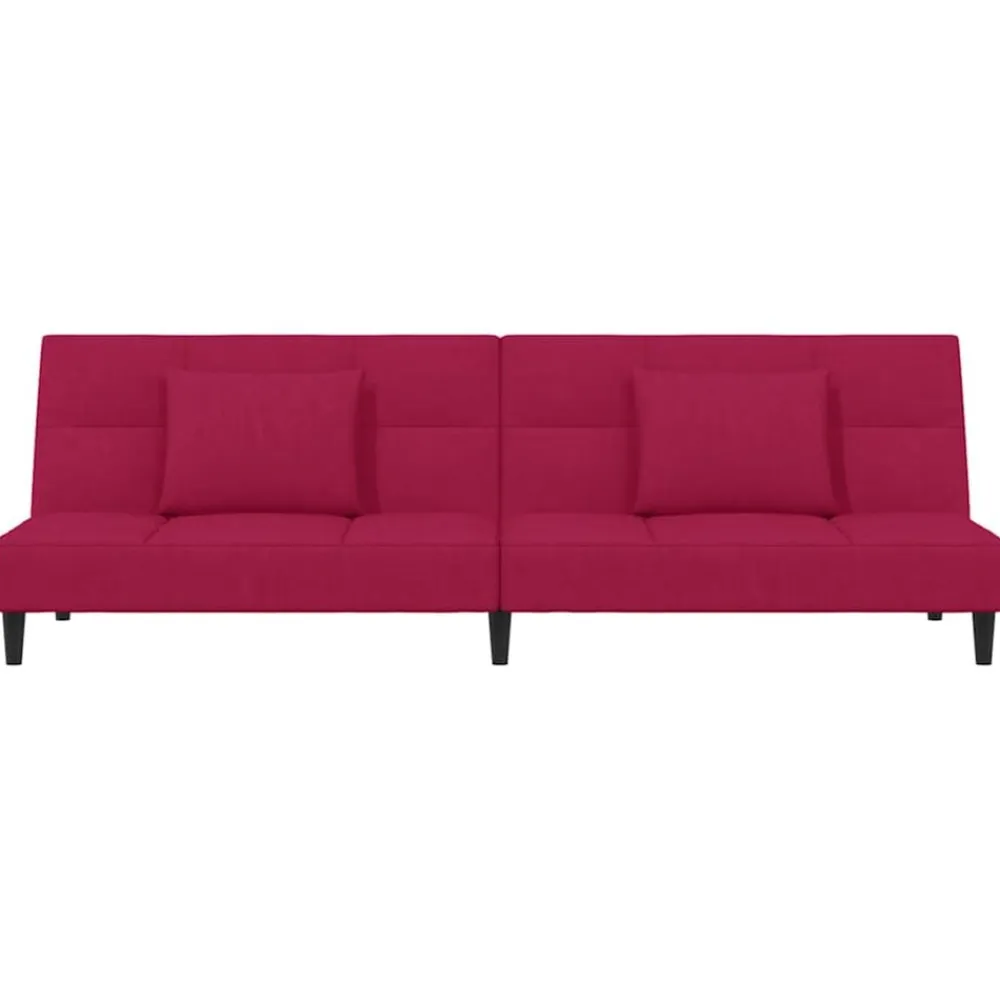 vidaXL Sofá cama de 2 plazas con dos almohadas terciopelo rojo tinto Rojo vino tinto New