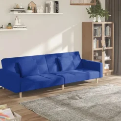 vidaXL Sofás-Sofá cama de 2 plazas con dos almohadas tela