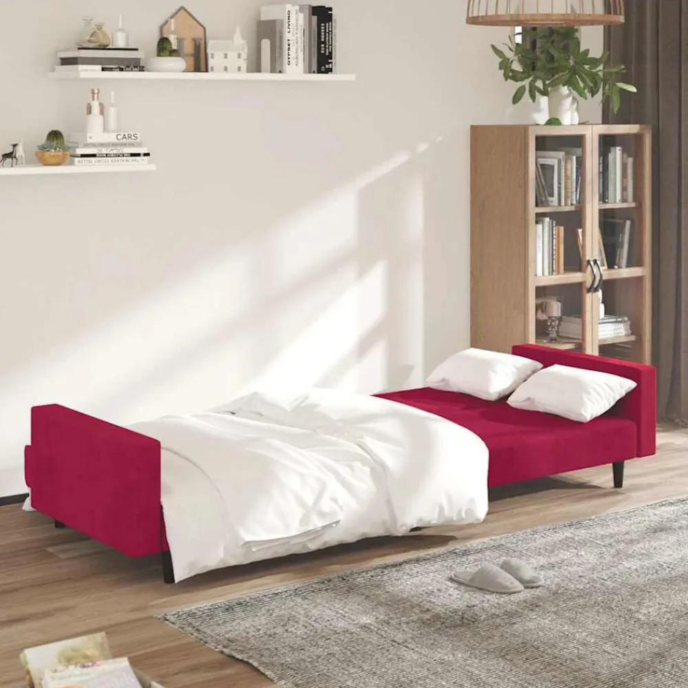 vidaXL Sofás-Sofá cama de 2 plazas terciopelo color vino tinto