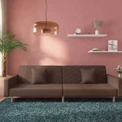 vidaXL Sofá cama de 2 plazas con dos almohadas tela gris taupe Taupé Online