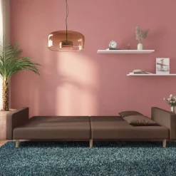 vidaXL Sofá cama de 2 plazas con dos almohadas tela gris taupe Taupé Online