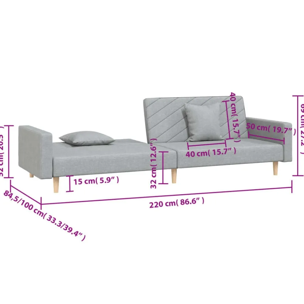 vidaXL Sofá cama de 2 plazas con dos almohadas tela Gris claro Online