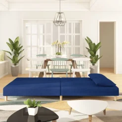 vidaXL Sofá cama de 2 plazas con dos almohadas tela Azul Clearance