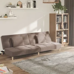 vidaXL Sofá cama de 2 plazas con dos almohadas tela gris taupe Taupé Hot