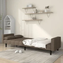 vidaXL Sofá cama de 2 plazas con dos almohadas tela gris taupe Taupé New