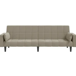 vidaXL Sofá cama de 2 plazas con dos almohadas terciopelo Gris claro