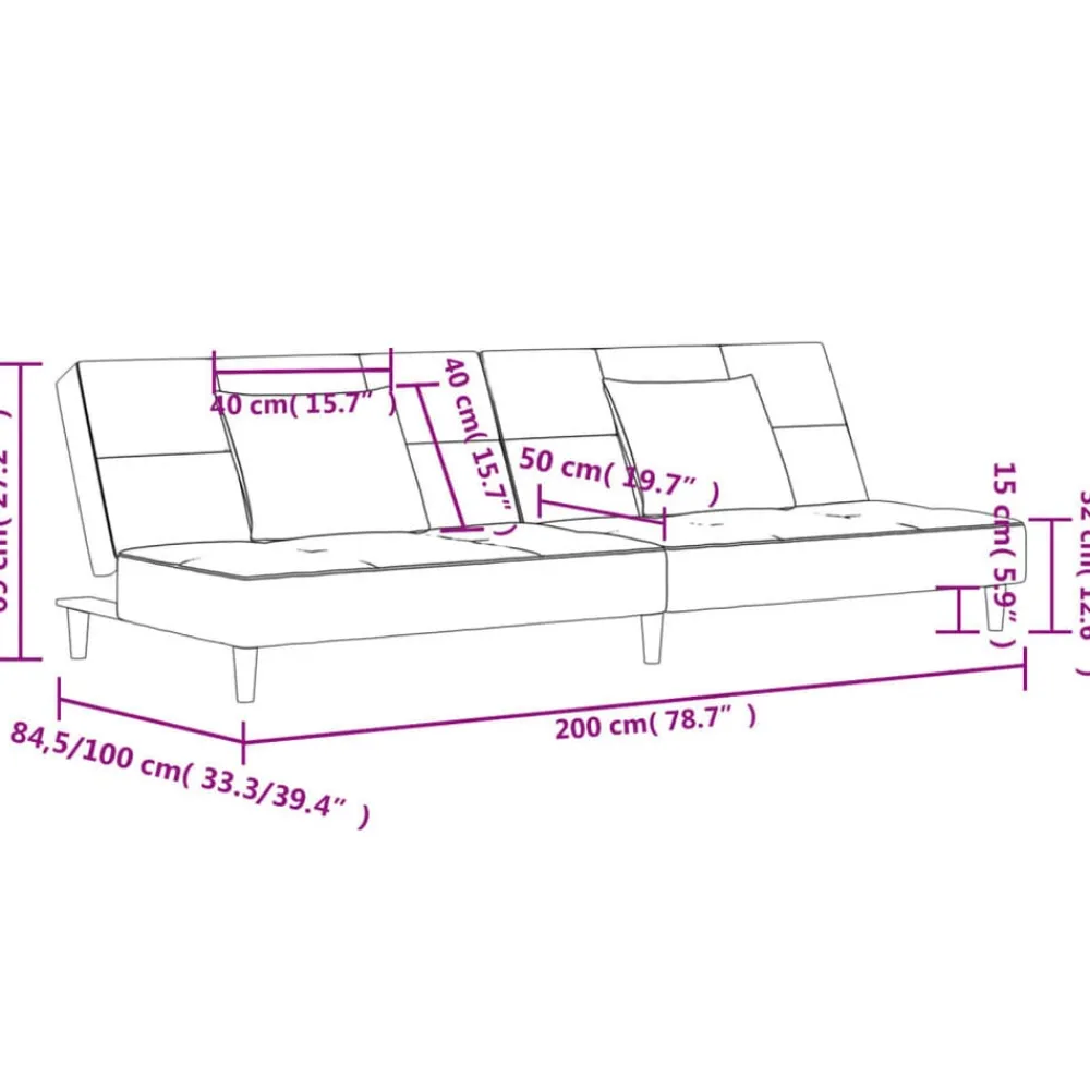 vidaXL Sofá cama de 2 plazas con dos almohadas terciopelo Rosa Clearance