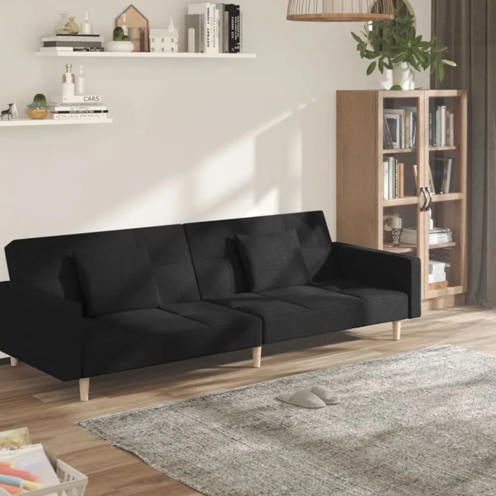vidaXL Sofás-Sofá cama de 2 plazas con dos almohadas tela