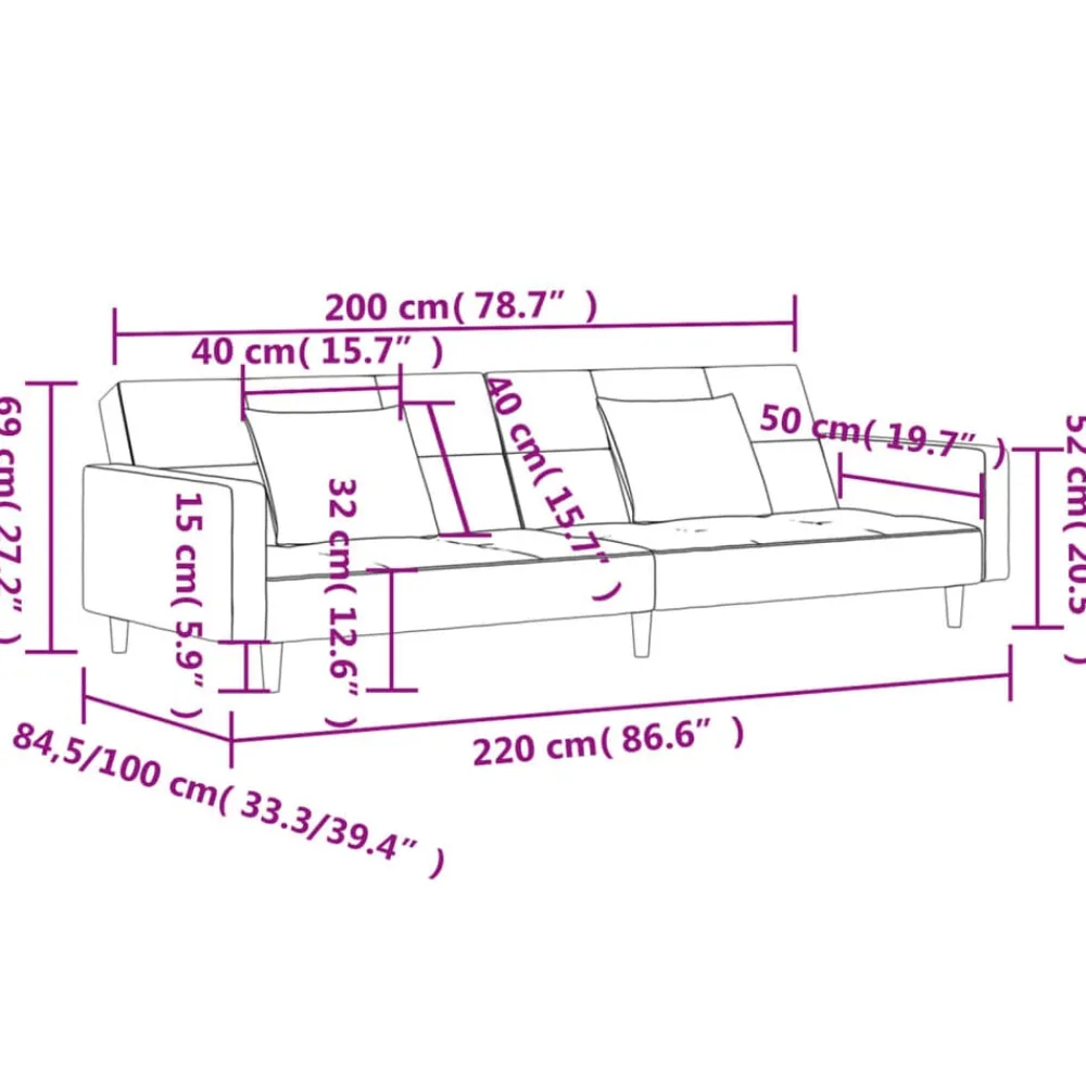 vidaXL Sofás-Sofá cama de 2 plazas con dos almohadas tela