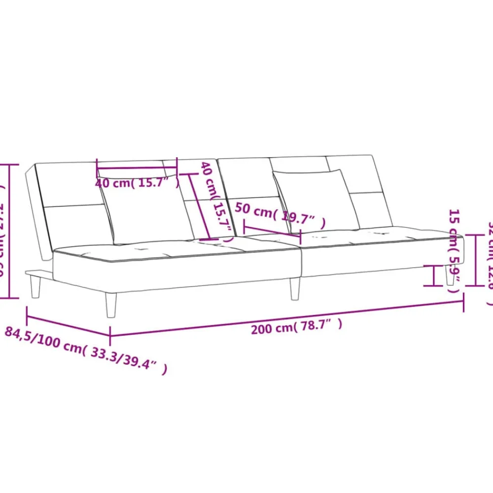 vidaXL Sofás-Sofá cama de 2 plazas con dos almohadas terciopelo
