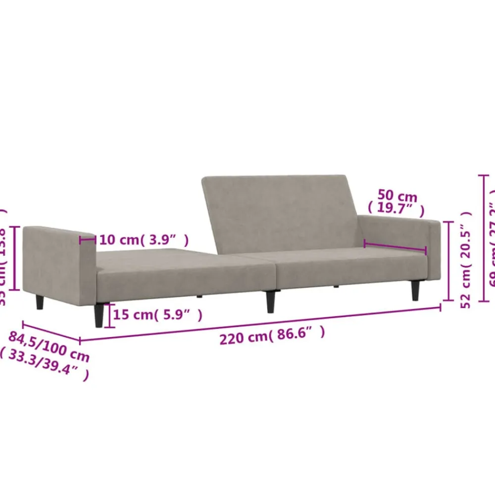vidaXL Sofá cama de 2 plazas terciopelo Gris claro Discount