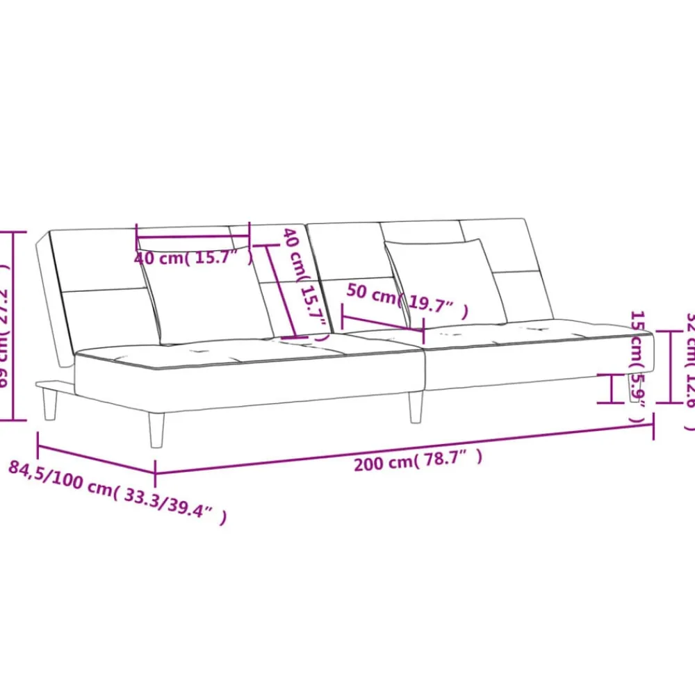 vidaXL Sofá cama de 2 plazas con dos almohadas tela Gris claro