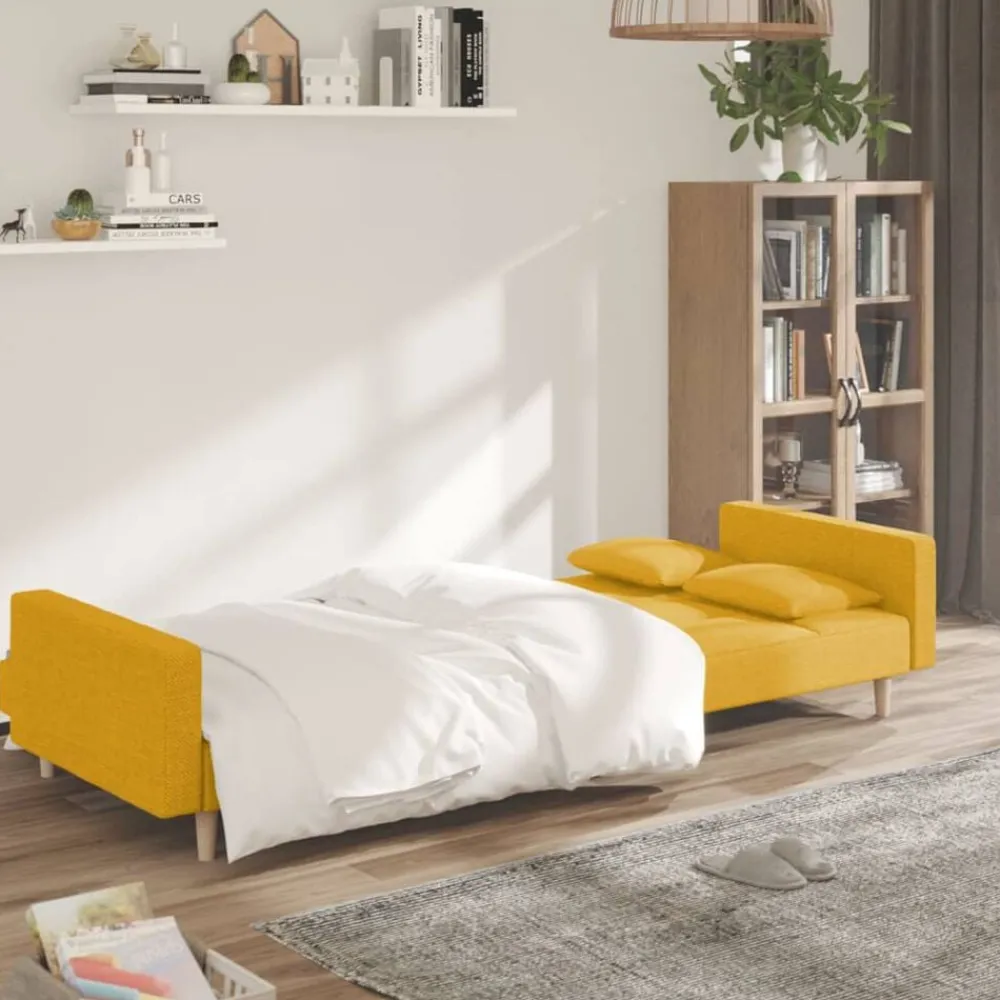 vidaXL Sofá cama de 2 plazas con dos almohadas tela color Amarillo Sale