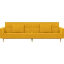 vidaXL Sofá cama de 2 plazas con dos almohadas tela color Amarillo Sale