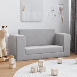 vidaXL Sofá cama de niños 2 plazas felpa suave Gris claro New