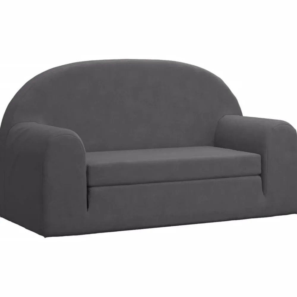 Niños vidaXL Mobiliario Para Bebés Y Niños Pequeños-Sofá cama de niños 2 plazas felpa suave gris