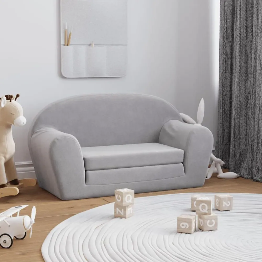 vidaXL Sofá cama de niños 2 plazas felpa suave Gris claro Best