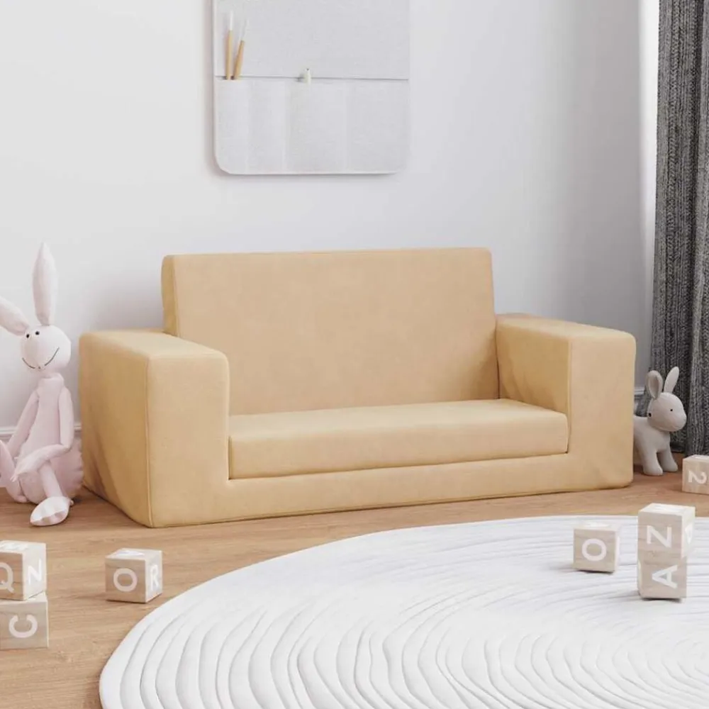 Niños vidaXL Mobiliario Para Bebés Y Niños Pequeños-Sofá cama de niños 2 plazas felpa suave