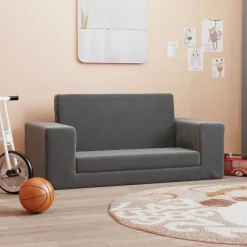 vidaXL Sofá cama de niños 2 plazas felpa suave gris Antracita Outlet