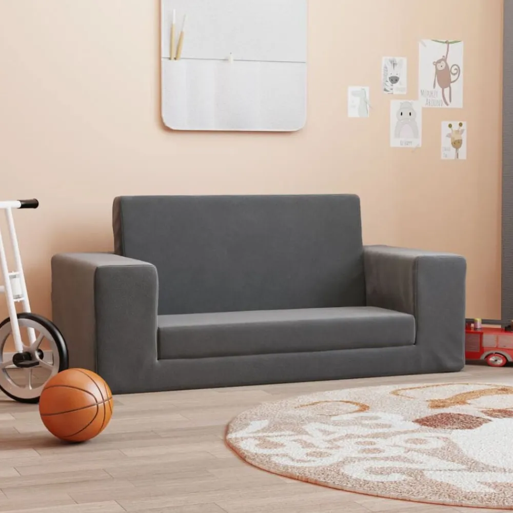 vidaXL Sofá cama de niños 2 plazas felpa suave gris Antracita Outlet