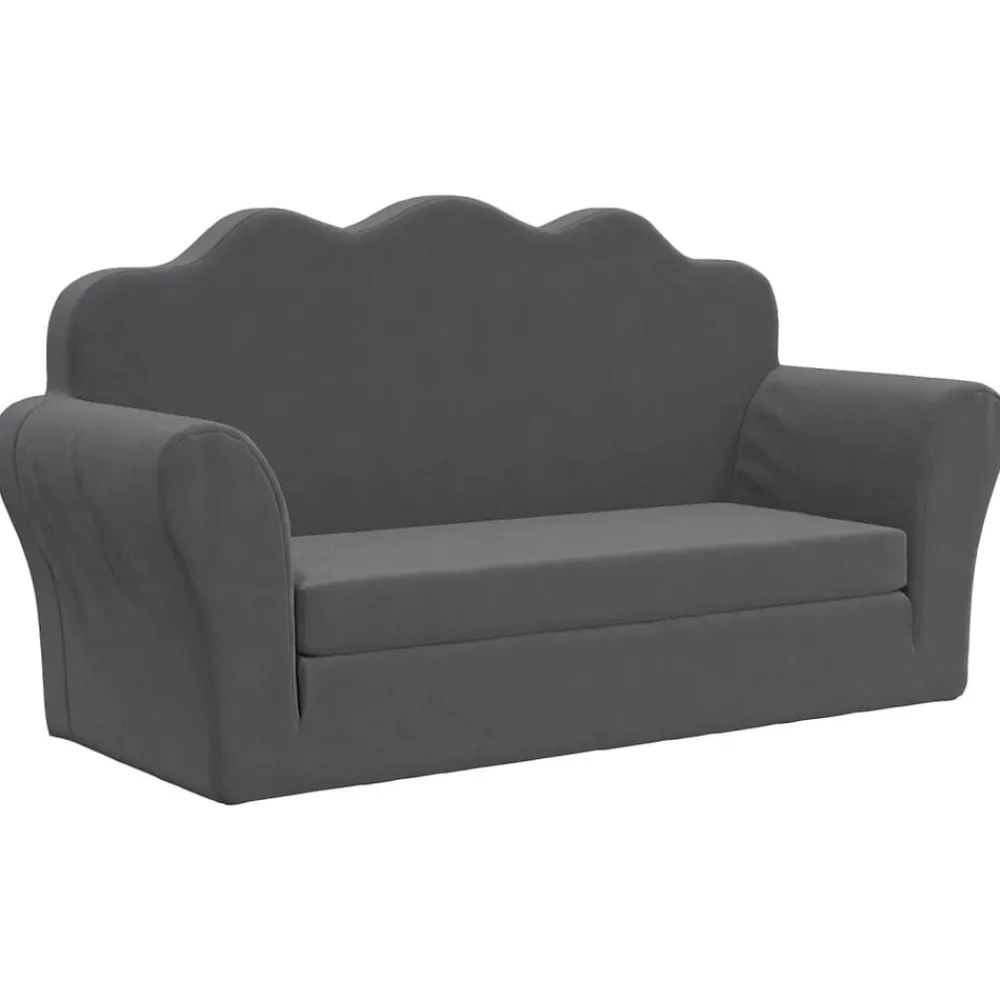 Niños vidaXL Mobiliario Para Bebés Y Niños Pequeños-Sofá cama de niños 2 plazas felpa suave gris