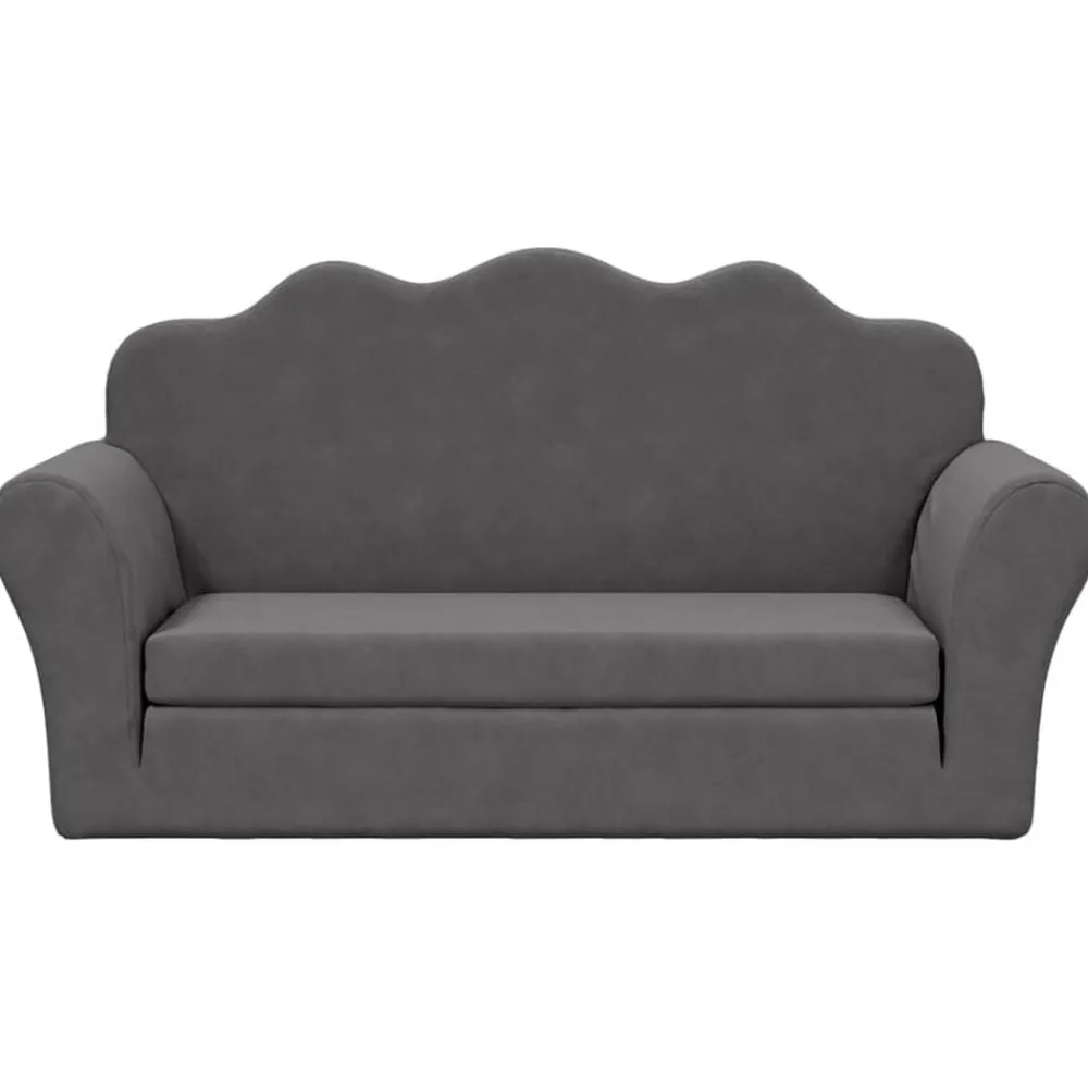 Niños vidaXL Mobiliario Para Bebés Y Niños Pequeños-Sofá cama de niños 2 plazas felpa suave gris