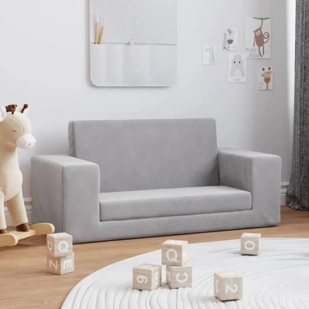 Niños vidaXL Mobiliario Para Bebés Y Niños Pequeños-Sofá cama de niños 2 plazas felpa suave
