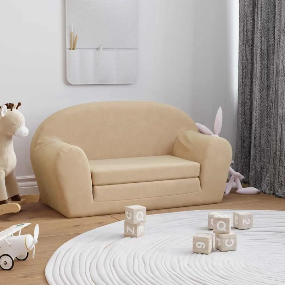 Niños vidaXL Mobiliario Para Bebés Y Niños Pequeños-Sofá cama de niños 2 plazas felpa suave