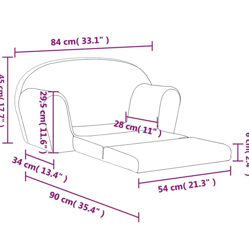 Niños vidaXL Mobiliario Para Bebés Y Niños Pequeños-Sofá cama de niños 2 plazas felpa suave