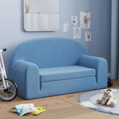 vidaXL Sofá cama de niños 2 plazas felpa suave Azul Best