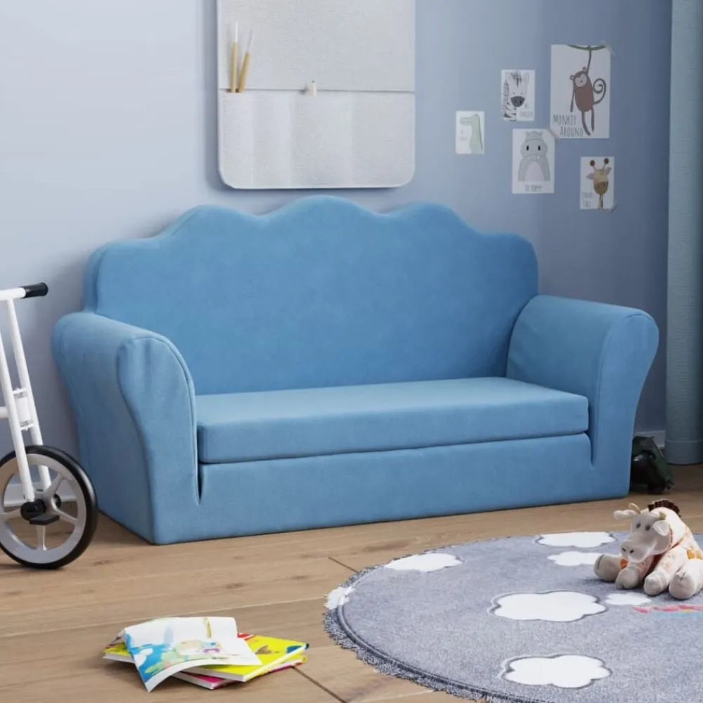 vidaXL Sofá cama de niños 2 plazas felpa suave Azul Best