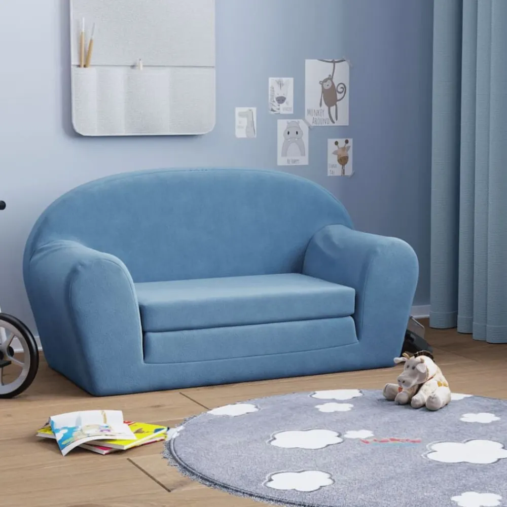Niños vidaXL Mobiliario Para Bebés Y Niños Pequeños-Sofá cama de niños 2 plazas felpa suave