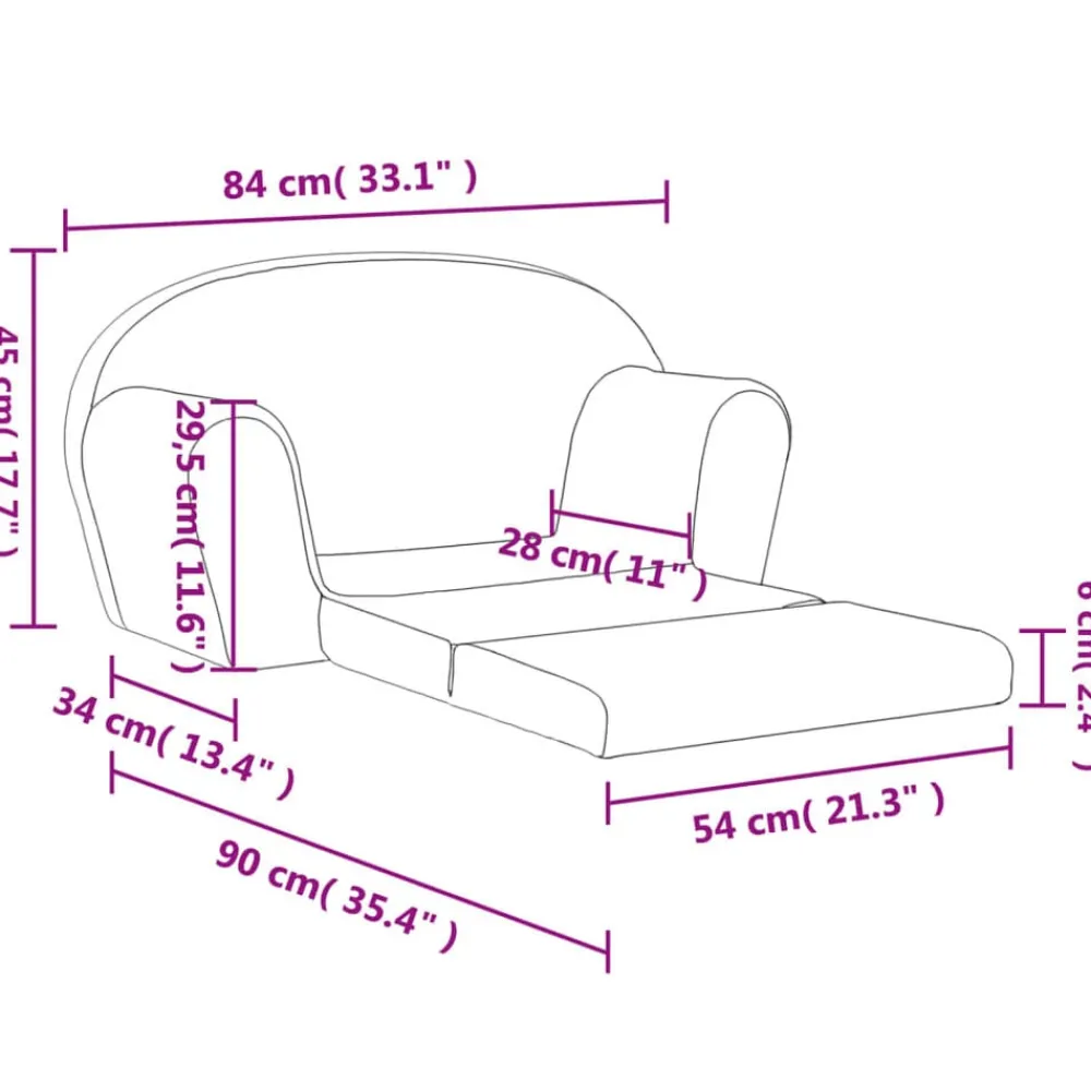 Niños vidaXL Mobiliario Para Bebés Y Niños Pequeños-Sofá cama de niños 2 plazas felpa suave