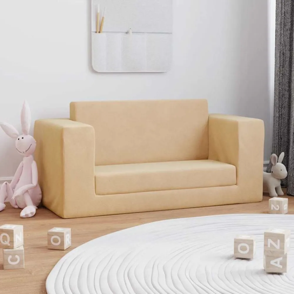 Niños vidaXL Mobiliario Para Bebés Y Niños Pequeños-Sofá cama de niños 2 plazas felpa suave