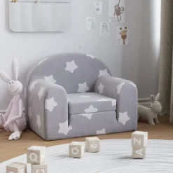 Niños vidaXL Mobiliario Para Bebés Y Niños Pequeños-Sofá cama de niños felpa suave gris claro con estrellas