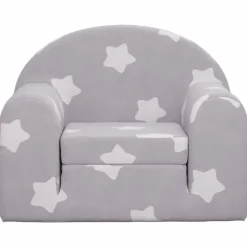 Niños vidaXL Mobiliario Para Bebés Y Niños Pequeños-Sofá cama de niños felpa suave gris claro con estrellas