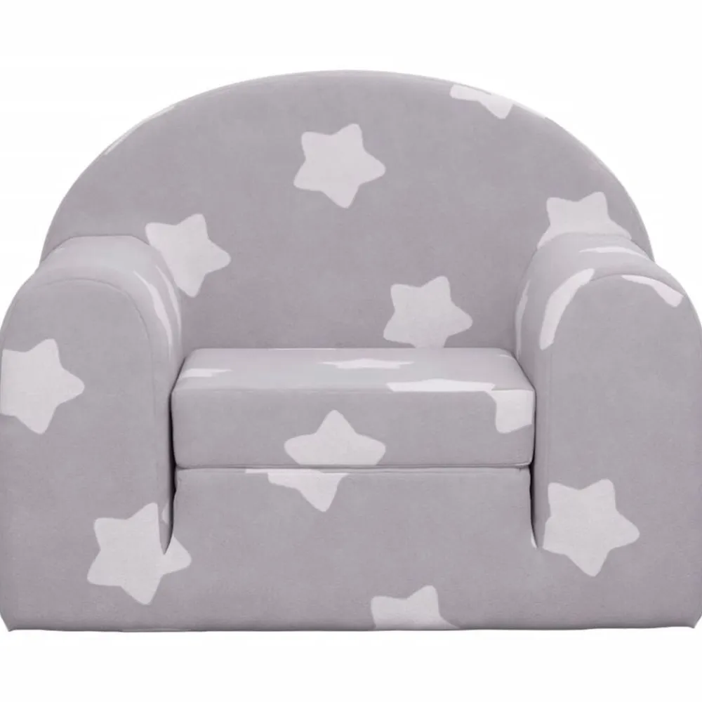 Niños vidaXL Mobiliario Para Bebés Y Niños Pequeños-Sofá cama de niños felpa suave gris claro con estrellas