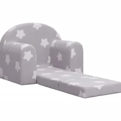 Niños vidaXL Mobiliario Para Bebés Y Niños Pequeños-Sofá cama de niños felpa suave gris claro con estrellas