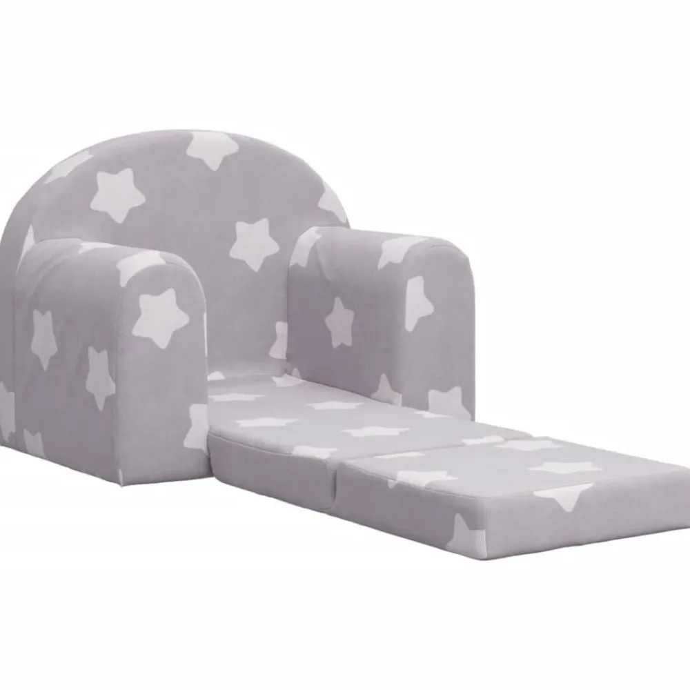 Niños vidaXL Mobiliario Para Bebés Y Niños Pequeños-Sofá cama de niños felpa suave gris claro con estrellas